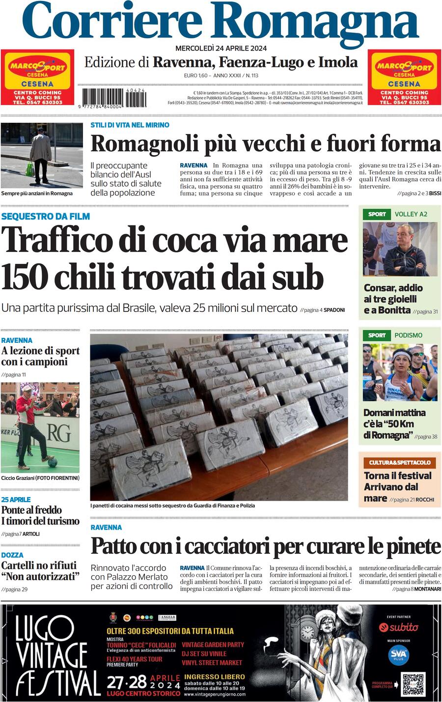 Prima Pagina Corriere Romagna (Ravenna e Imola) 24/04/2024
