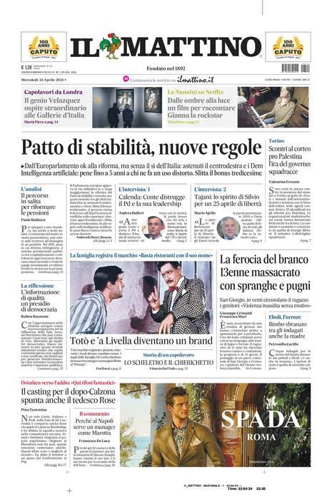 Prima Pagina Il Mattino 24/04/2024