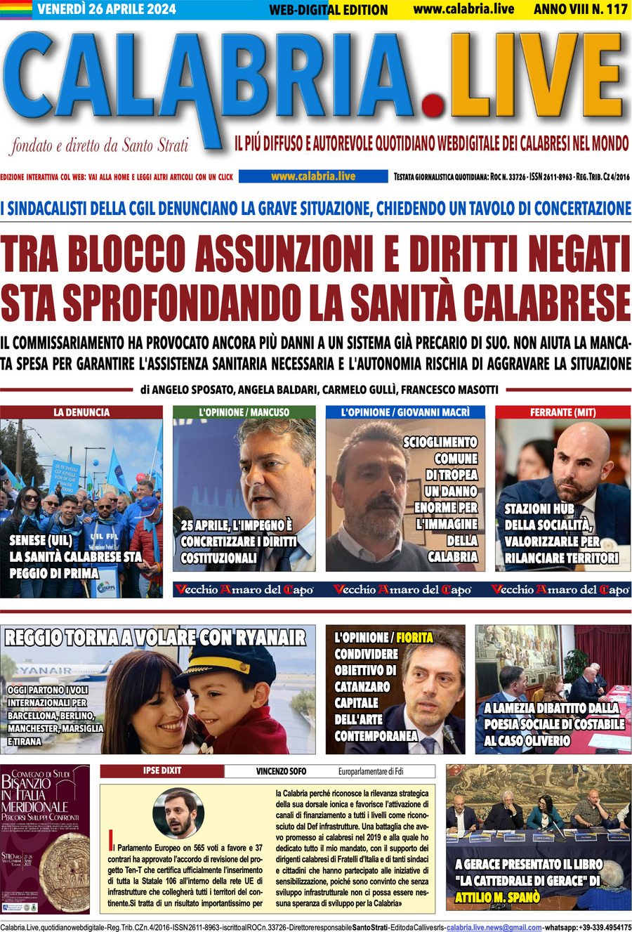 Prima Pagina Calabria Live 26/04/2024