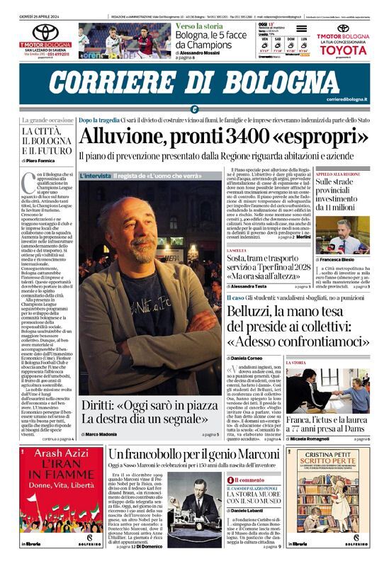 Prima Pagina Corriere di Bologna 25/04/2024