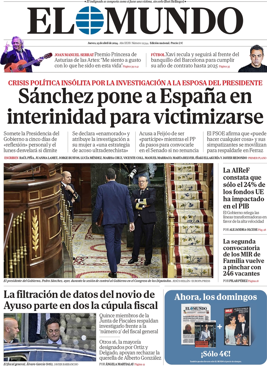 Prima Pagina El Mundo 25/04/2024