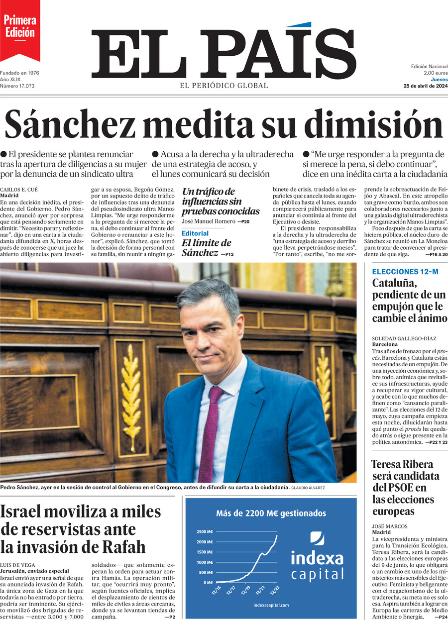 Prima Pagina El País 25/04/2024