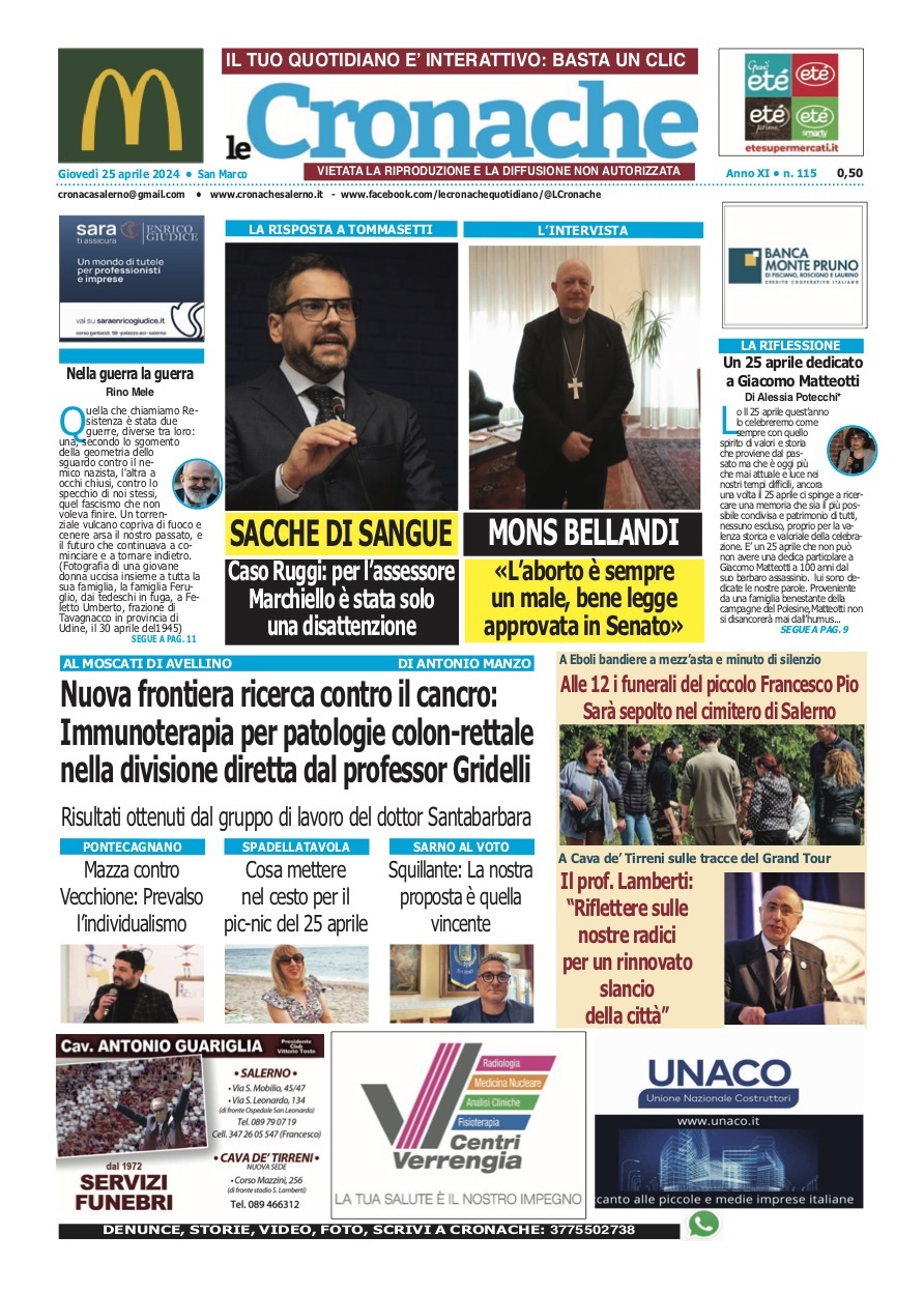 Prima Pagina Le Cronache (Salerno) 25/04/2024