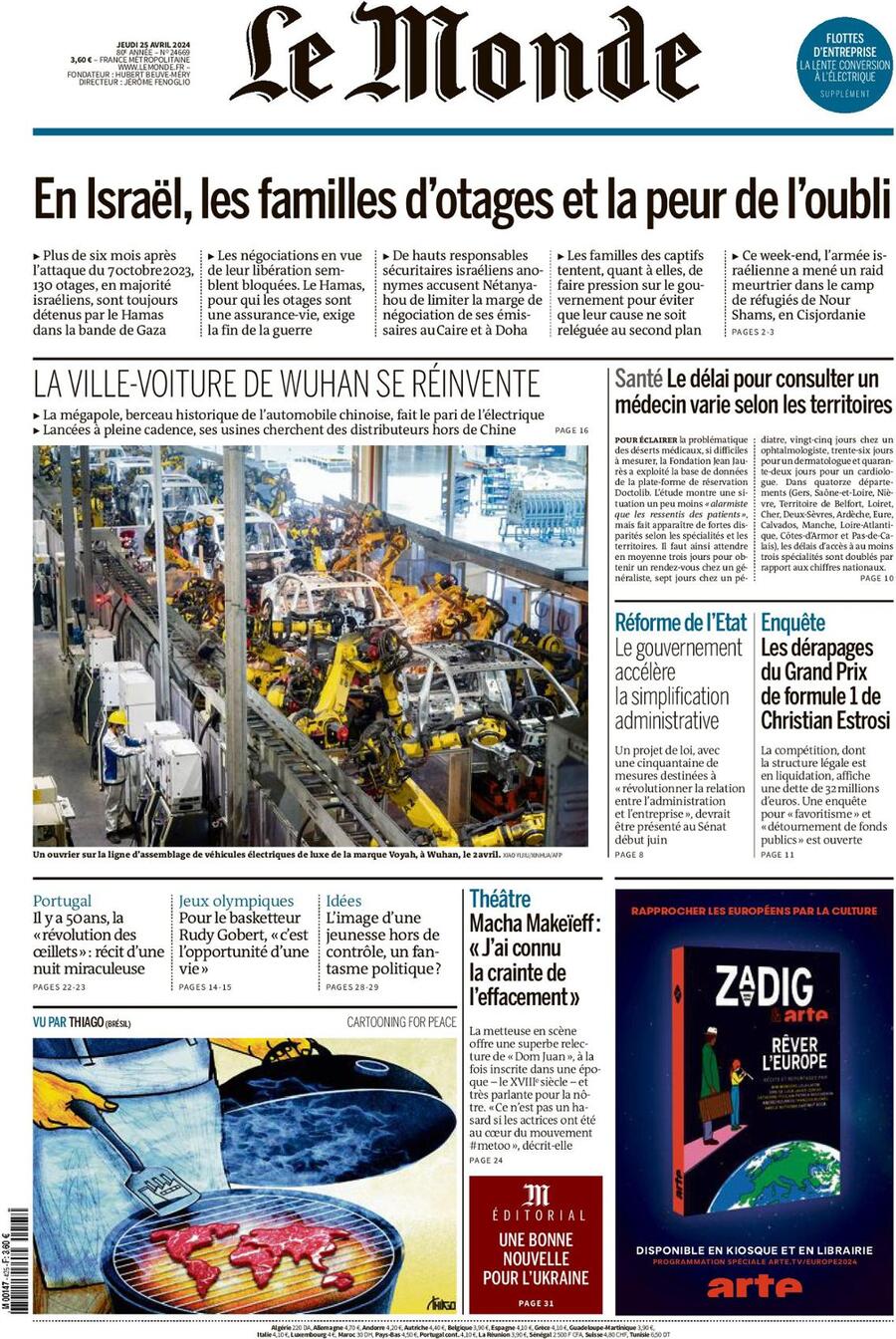 Prima Pagina Le Monde 25/04/2024