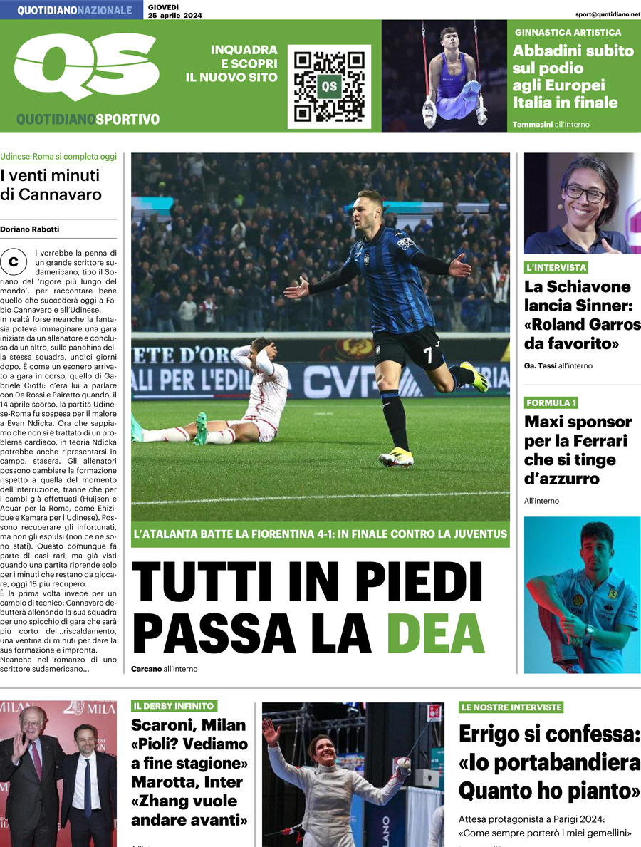 Prima Pagina QS Quotidiano Sportivo 25/04/2024
