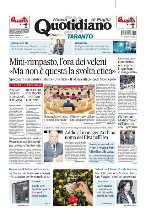 Prima Pagina Nuovo Quotidiano di Puglia (Taranto) 25/04/2024