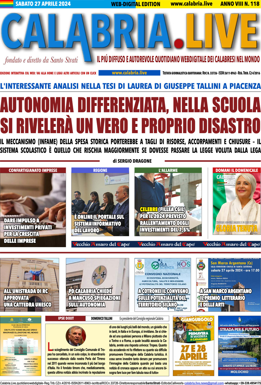 Prima Pagina Calabria Live 27/04/2024