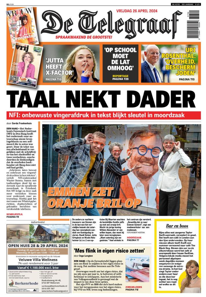 Prima Pagina De Telegraaf 26/04/2024
