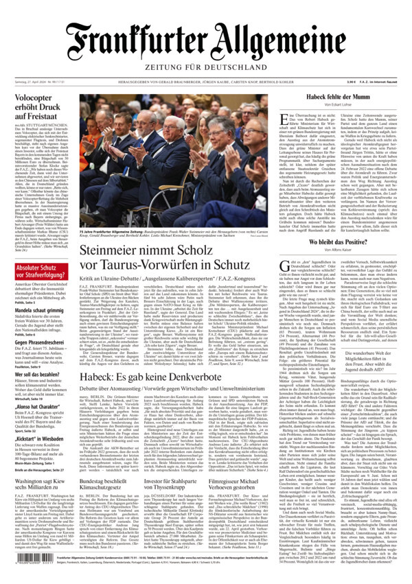 Prima Pagina Frankfurter Allgemeine Zeitung 27/04/2024