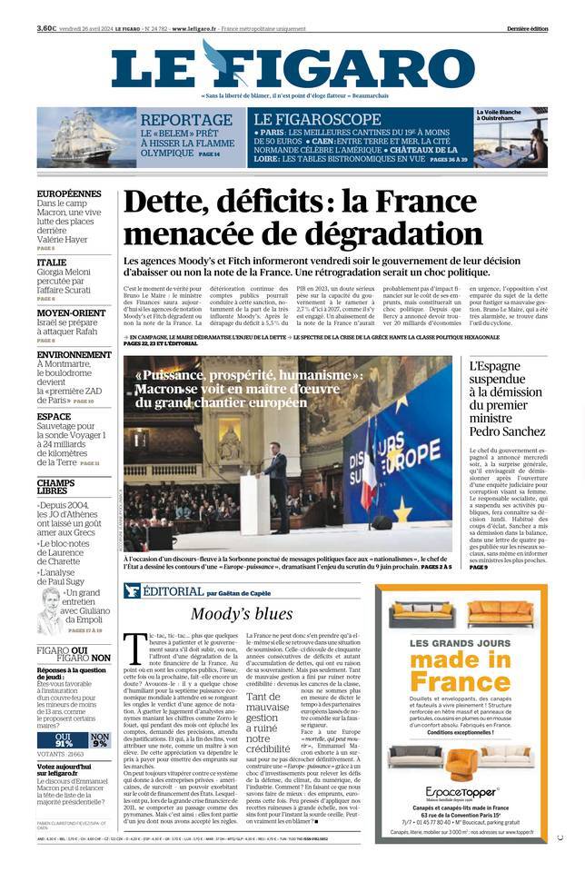 Prima Pagina Le Figaro 26/04/2024