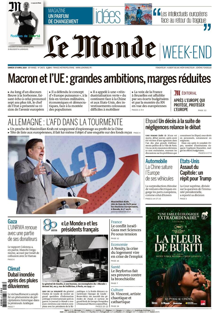 Prima Pagina Le Monde 27/04/2024