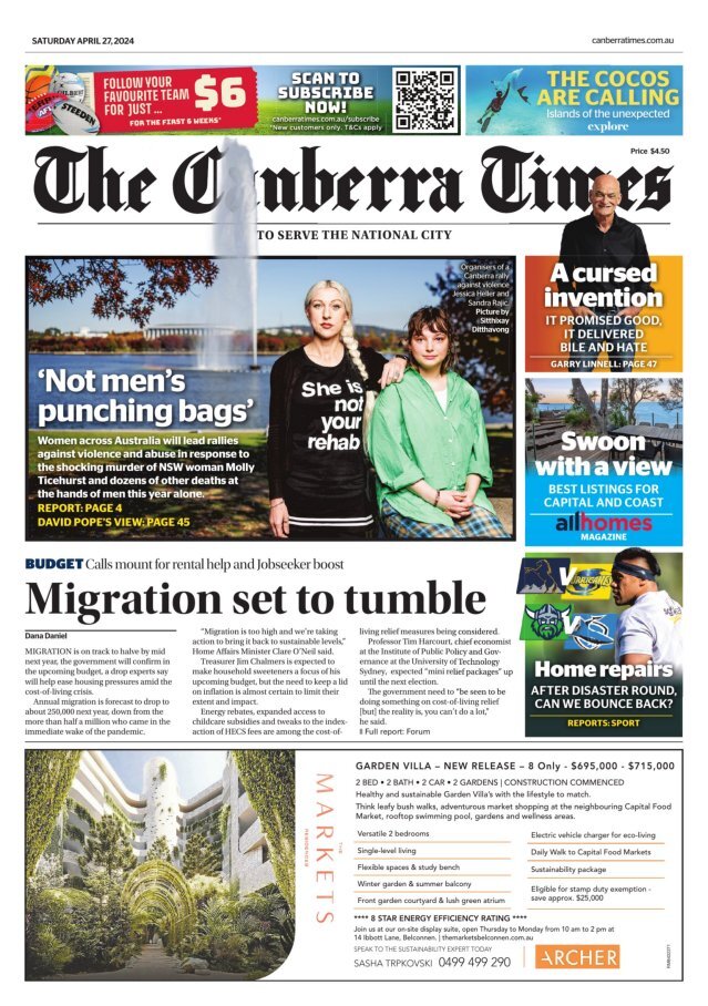 Prima Pagina The Canberra Times 27/04/2024