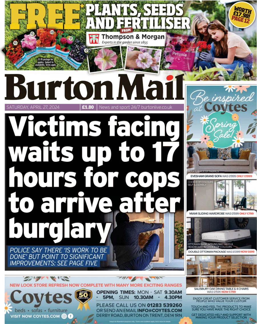 Prima Pagina Burton Mail 27/04/2024