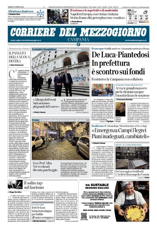 Prima Pagina Corriere del Mezzogiorno (Campania) 27/04/2024