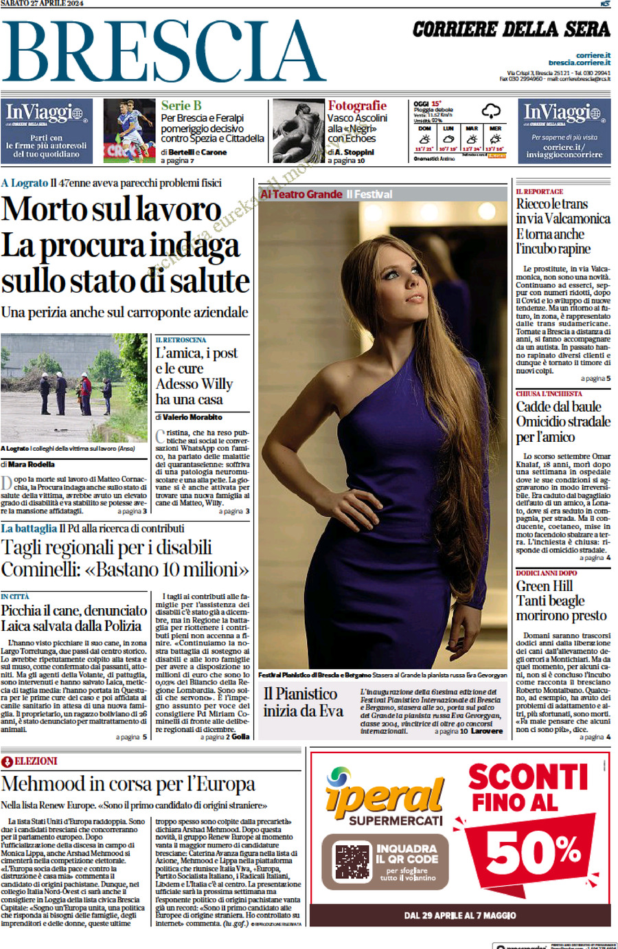 Prima Pagina Corriere della Sera (Brescia) 27/04/2024