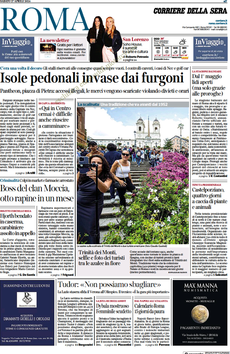Prima Pagina Corriere della Sera (Roma) 27/04/2024