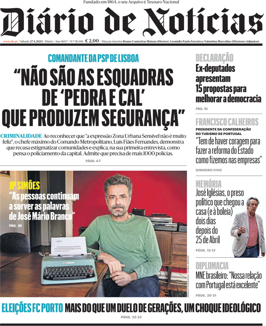 Prima Pagina Diário de Notícias 27/04/2024