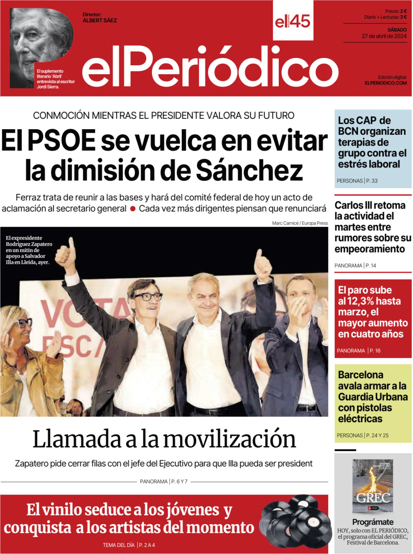 Prima Pagina El Periódico de Catalunya 27/04/2024