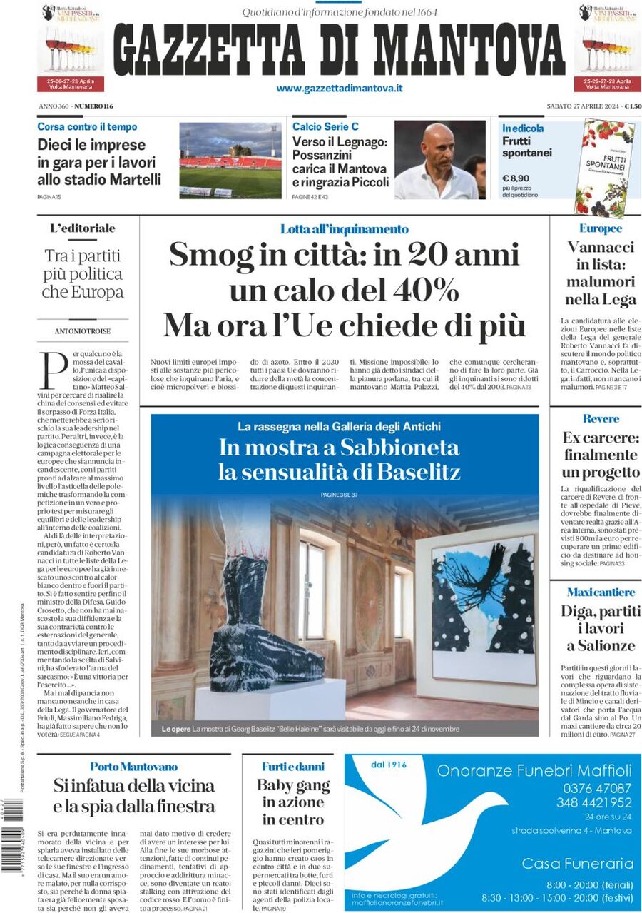 Prima Pagina Gazzetta di Mantova 27/04/2024