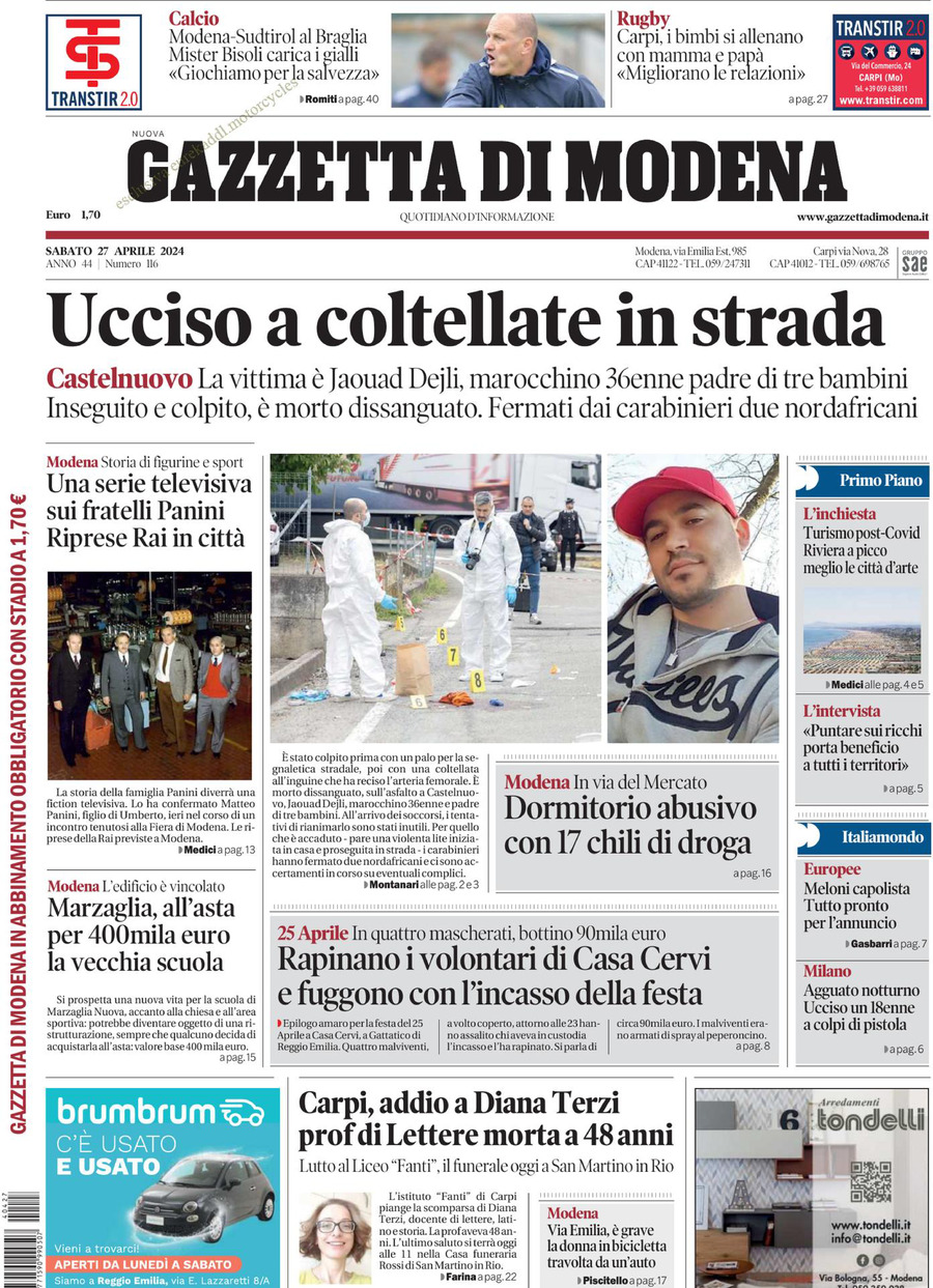 Prima Pagina Gazzetta di Modena 27/04/2024