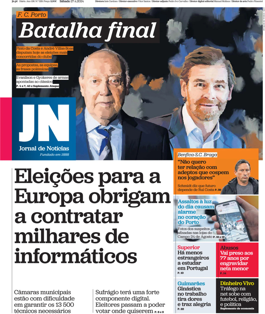 Prima Pagina Jornal de Notícias 27/04/2024