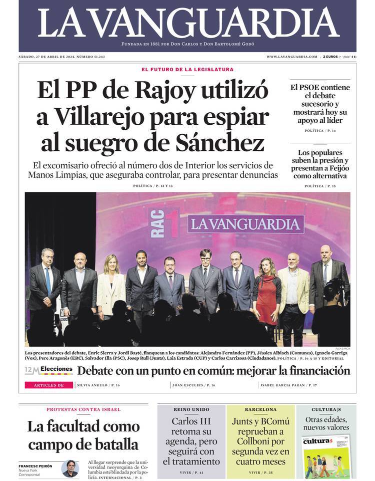 Prima Pagina La Vanguardia 27/04/2024
