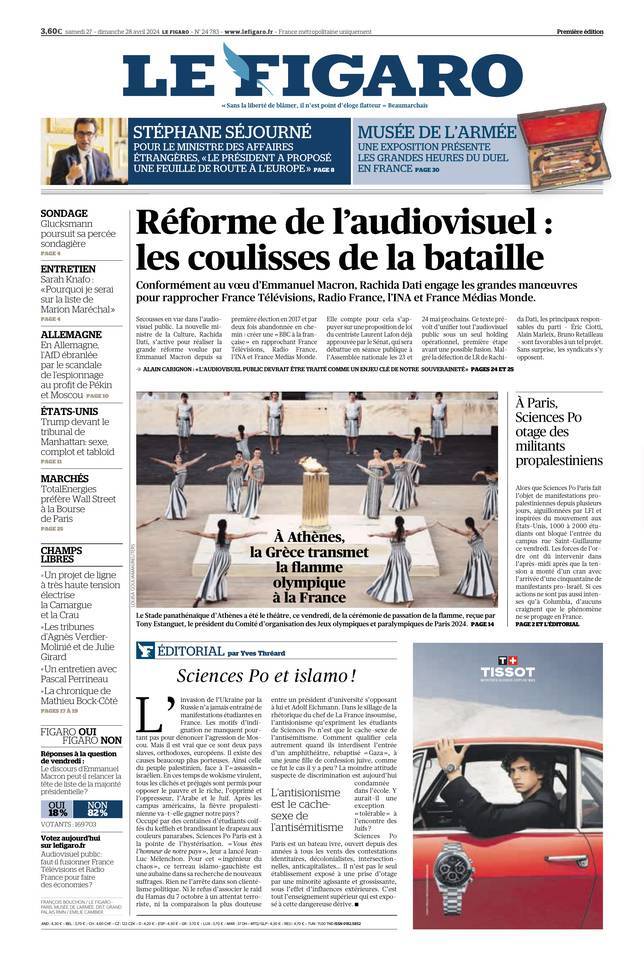 Prima Pagina Le Figaro 27/04/2024