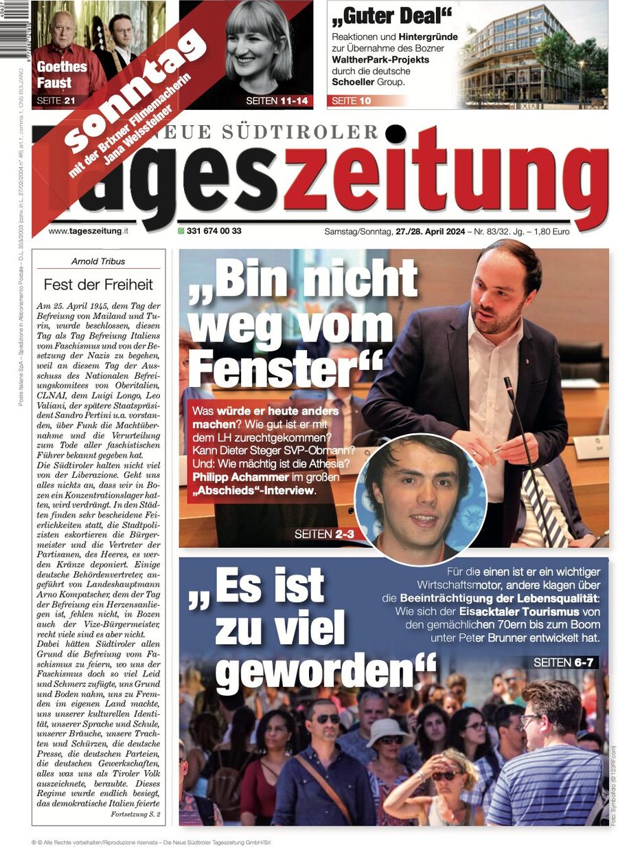 Prima Pagina Die Neue Südtiroler Tageszeitung 28/04/2024