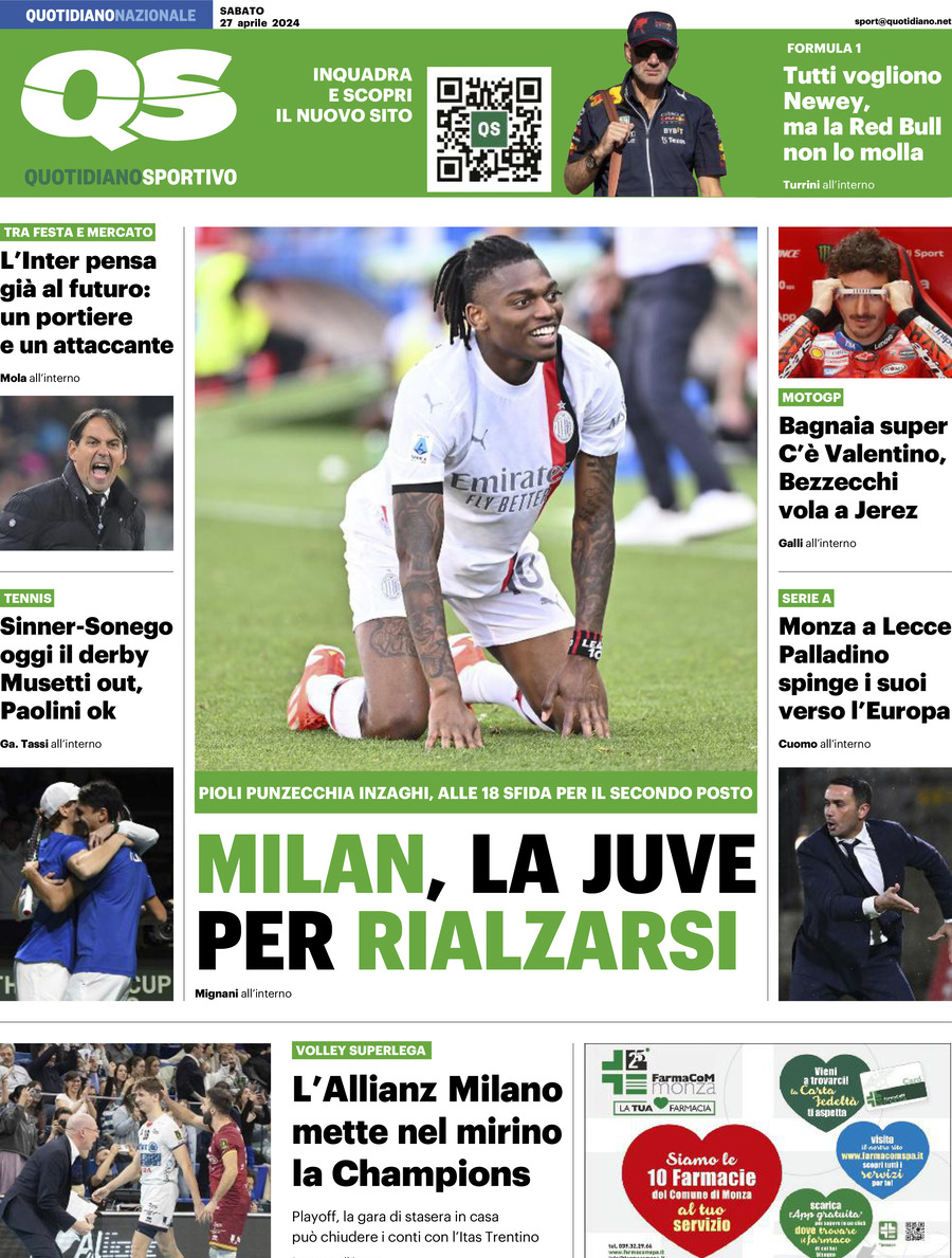 Prima Pagina QS Quotidiano Sportivo 27/04/2024
