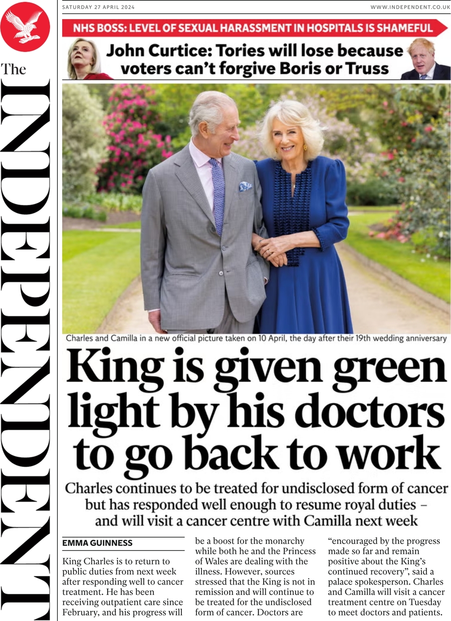Prima Pagina The Independent 27/04/2024