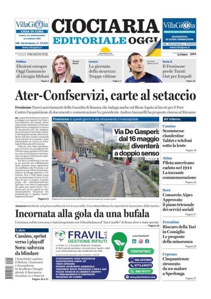 Prima Pagina Ciociaria Editoriale Oggi 28/04/2024