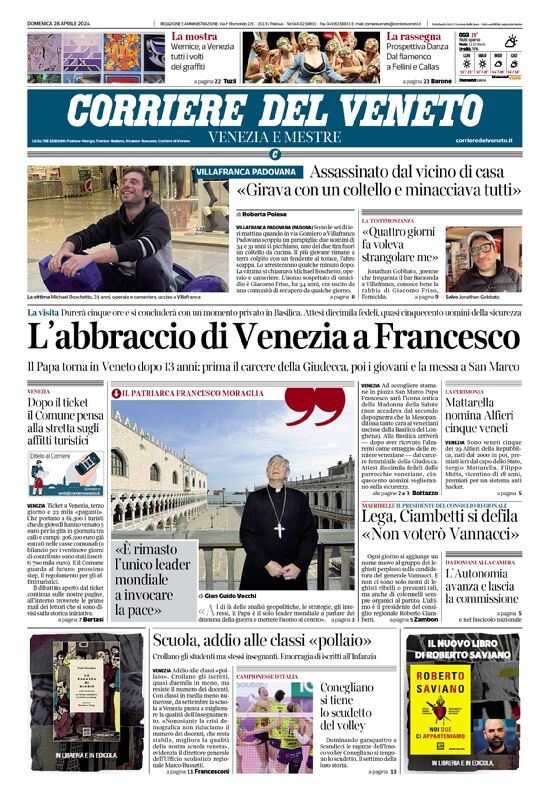 Prima Pagina Corriere del Veneto 28/04/2024