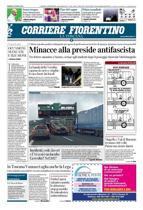 Prima Pagina Corriere Fiorentino 28/04/2024