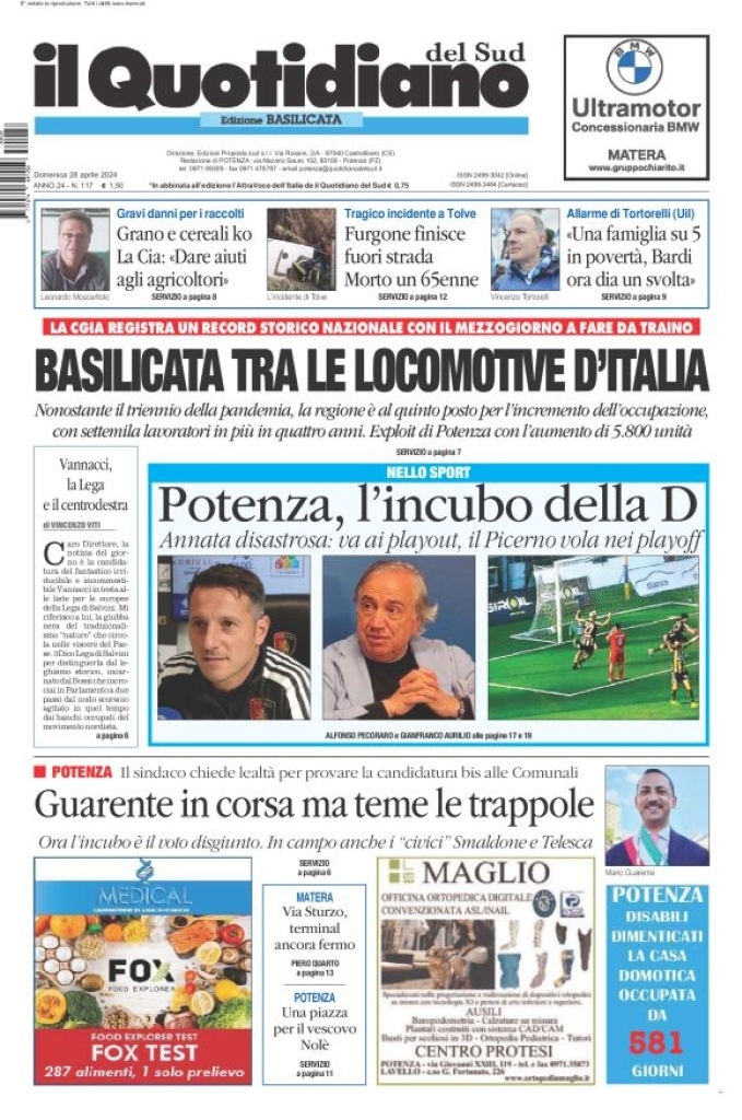 Prima Pagina Il Quotidiano del Sud (Basilicata) 28/04/2024