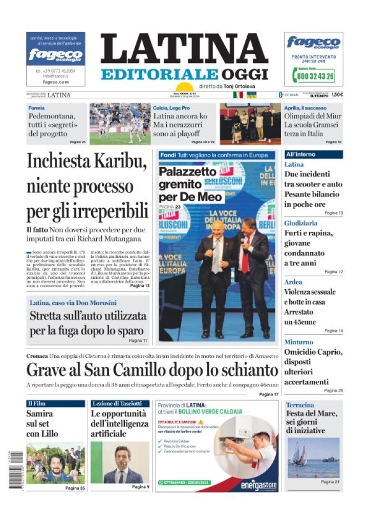Prima Pagina Latina Editoriale Oggi 28/04/2024