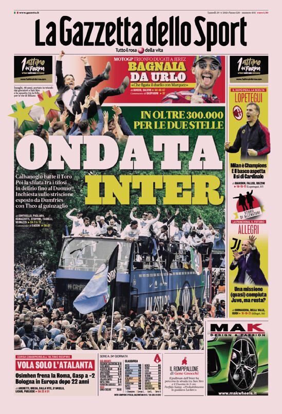 Prima Pagina La Gazzetta dello Sport 29/04/2024