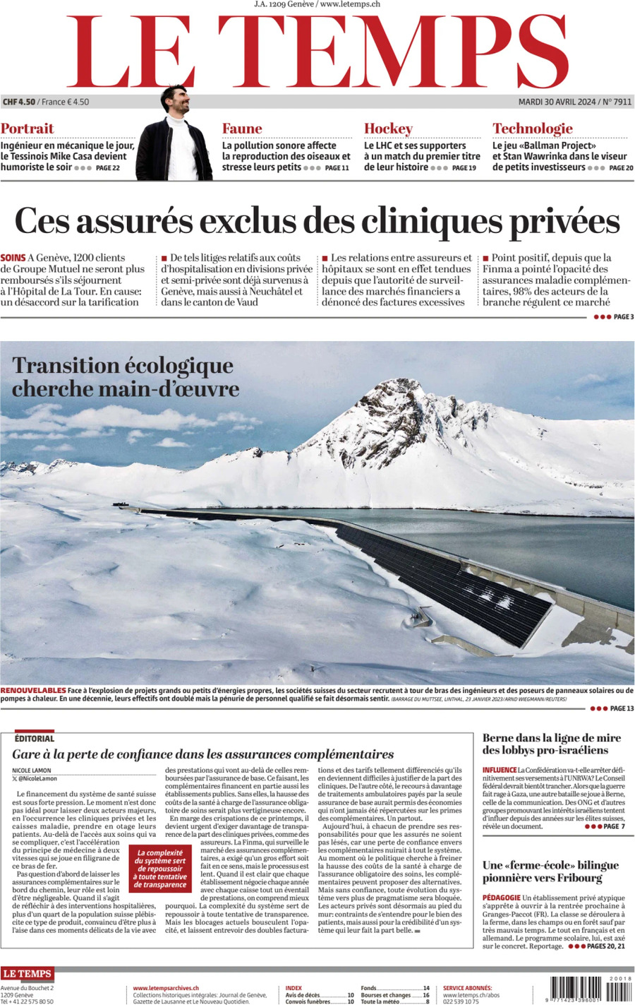Prima Pagina Le Temps 30/04/2024