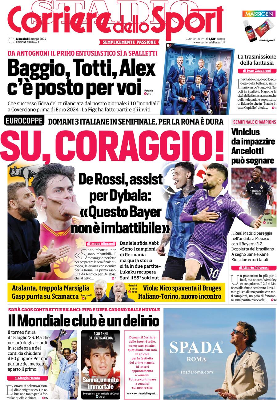 Prima Pagina Corriere dello Sport 01/05/2024