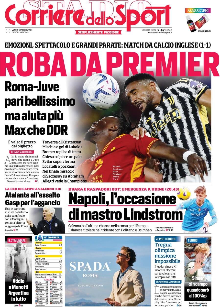 Prima Pagina Corriere dello Sport 06/05/2024