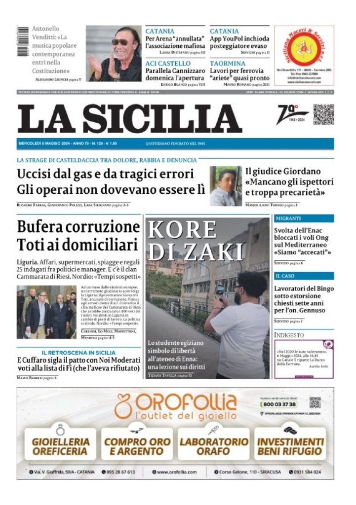 Prima Pagina La Sicilia 08/05/2024
