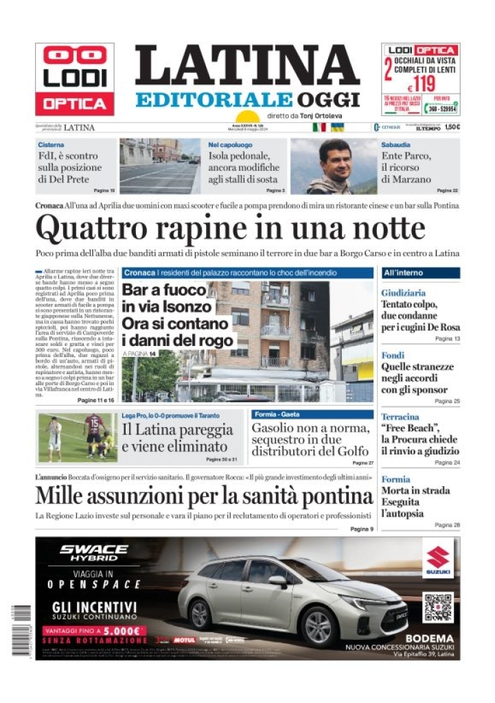 Prima Pagina Latina Editoriale Oggi 08/05/2024