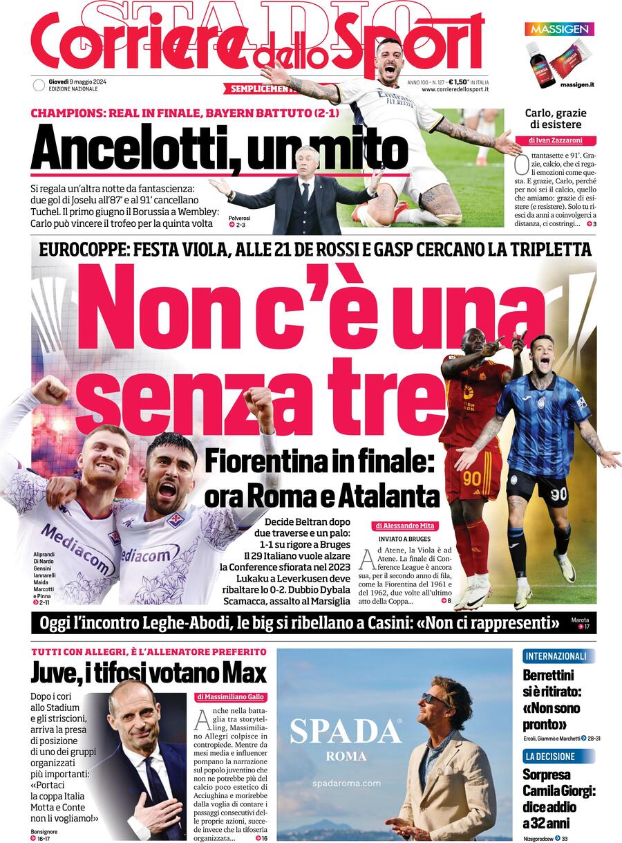 Prima Pagina Corriere dello Sport 09/05/2024