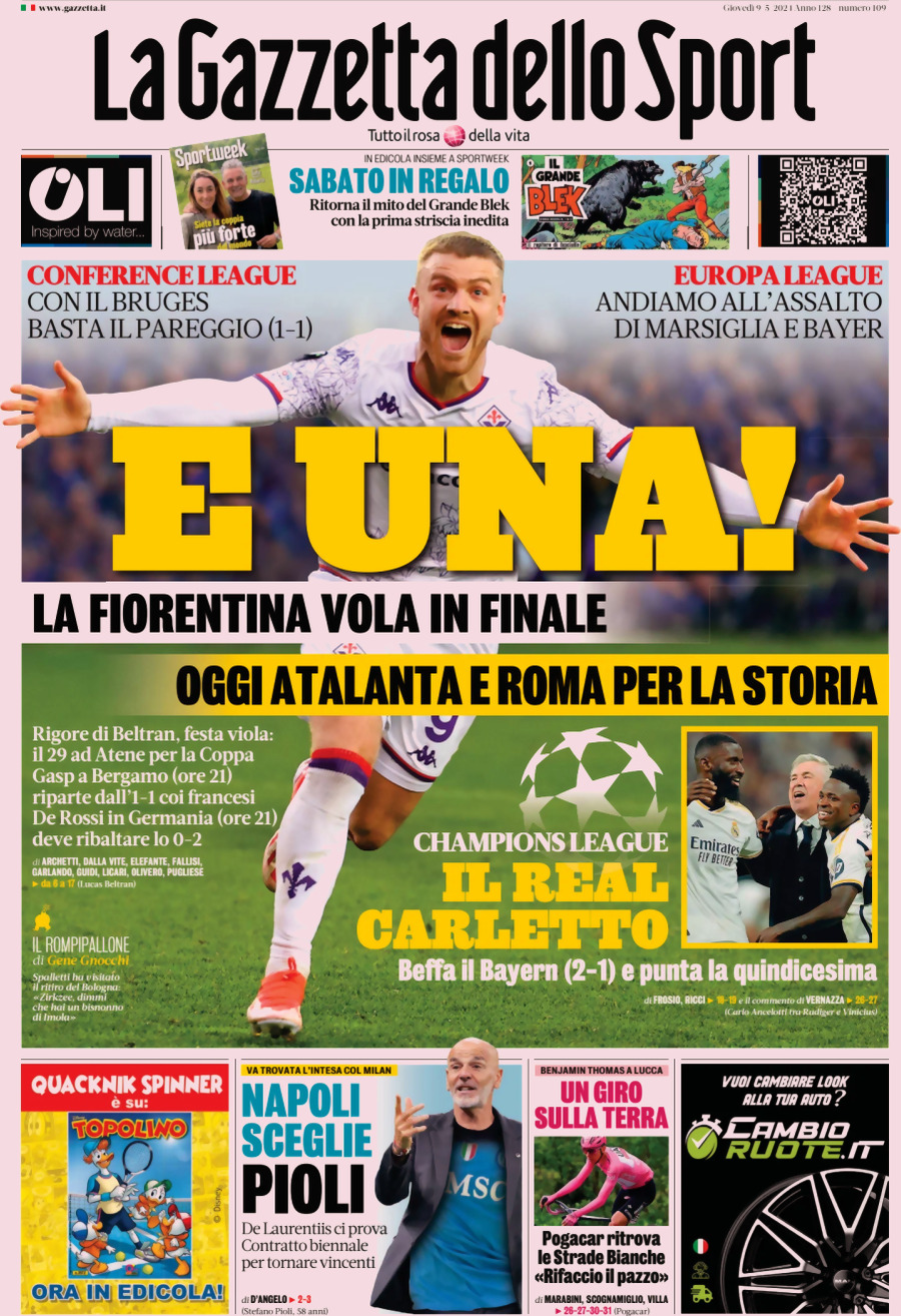 Prima Pagina La Gazzetta dello Sport 09/05/2024