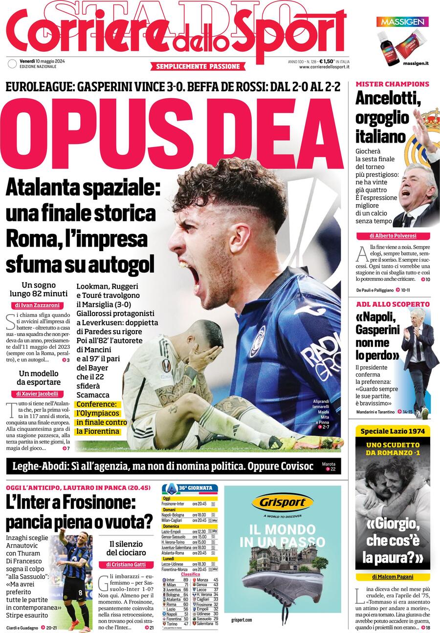 Prima Pagina Corriere dello Sport 10/05/2024