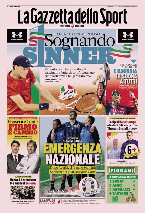 Prima Pagina La Gazzetta dello Sport 03/06/2024