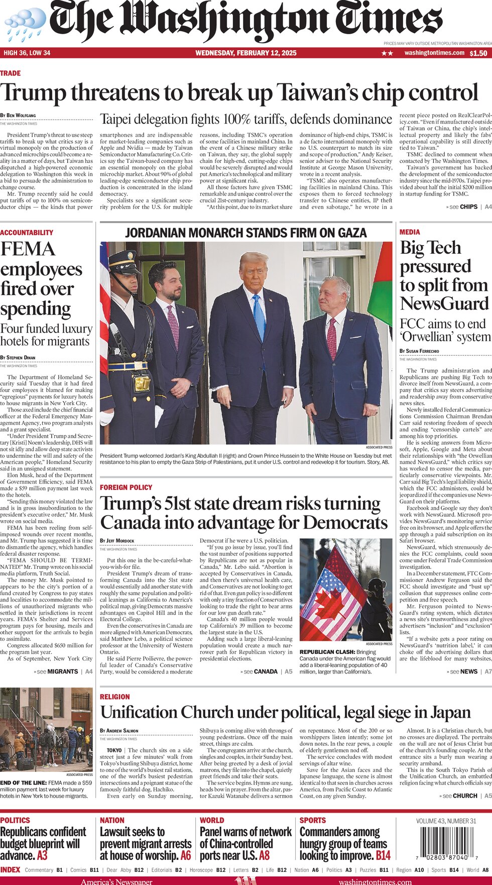Prima Pagina The Washington Times 12/02/2025