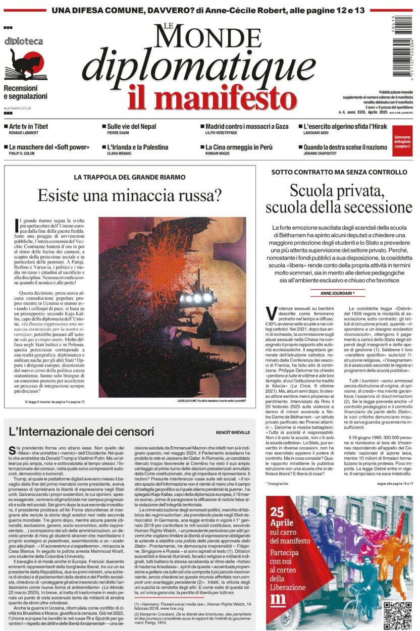 Copertina Le Monde diplomatique (Il Manifesto) 16/04/2025