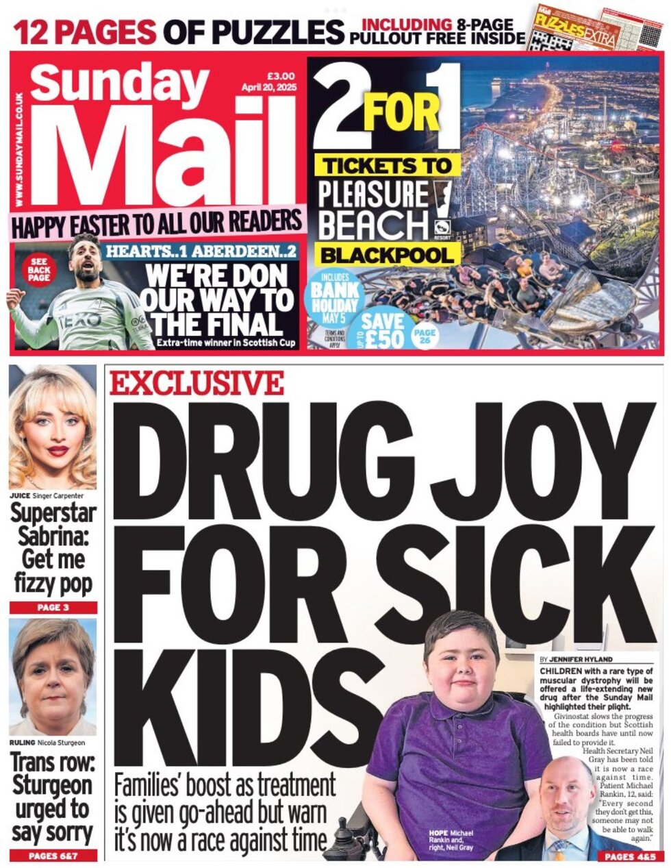 Copertina Sunday Mail 20/04/2025