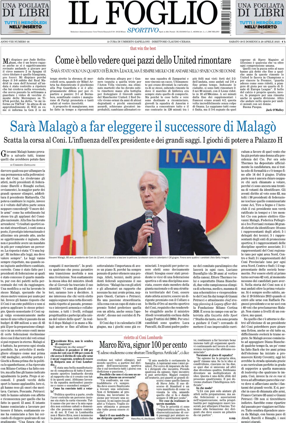 Copertina Il Foglio Sportivo 20/04/2025