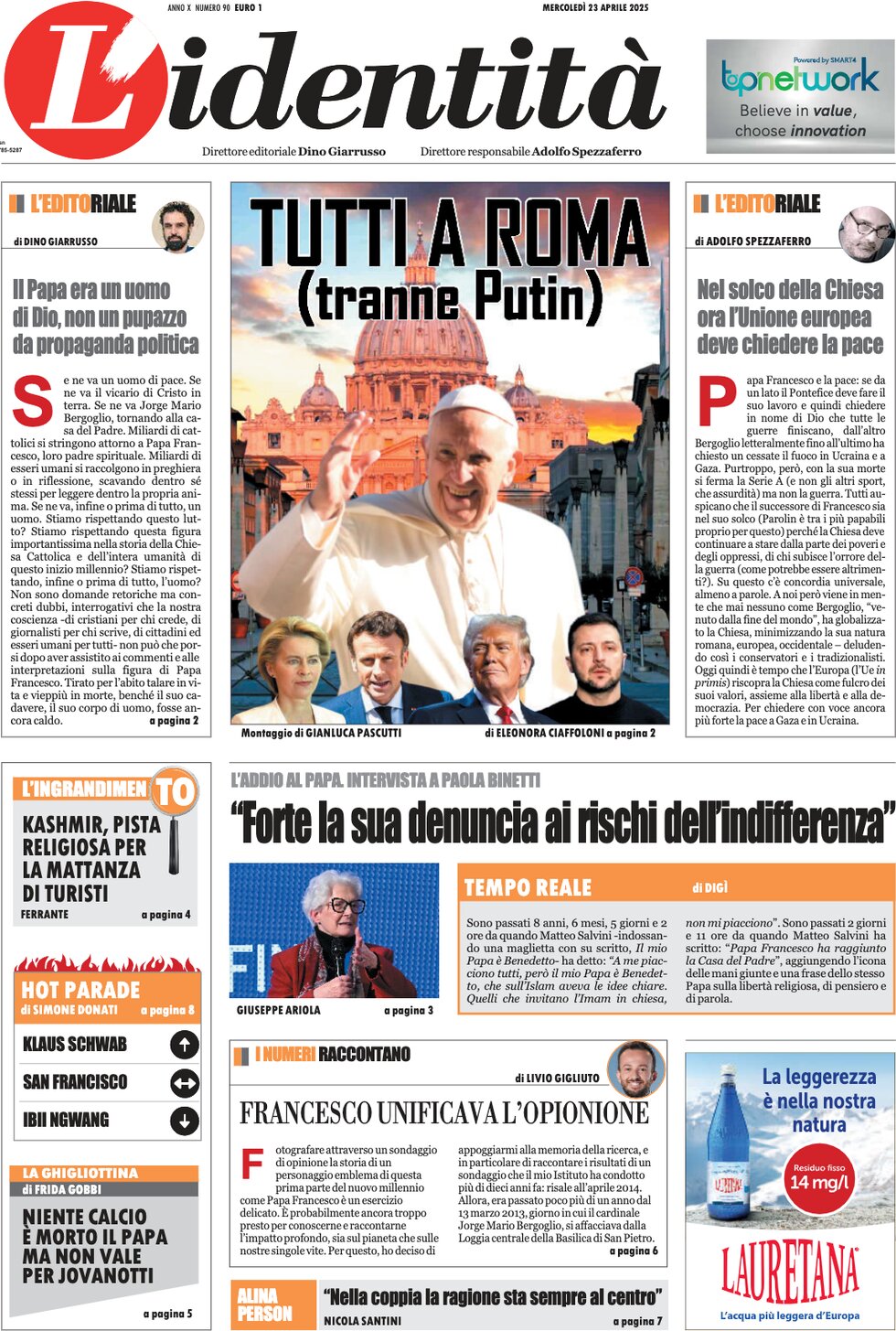 Prima Pagina L'Identità 23/04/2025